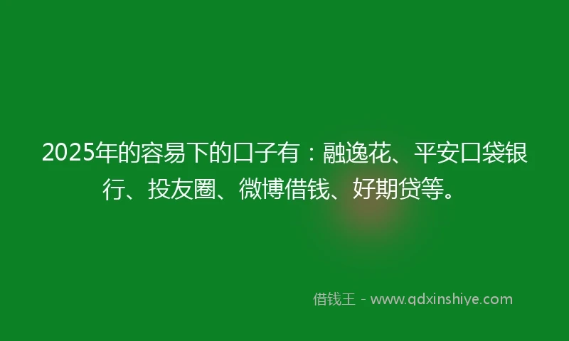 2025年的容易下的口子有：融逸花、平安口袋银行、投友圈、微博借钱、好期贷等。