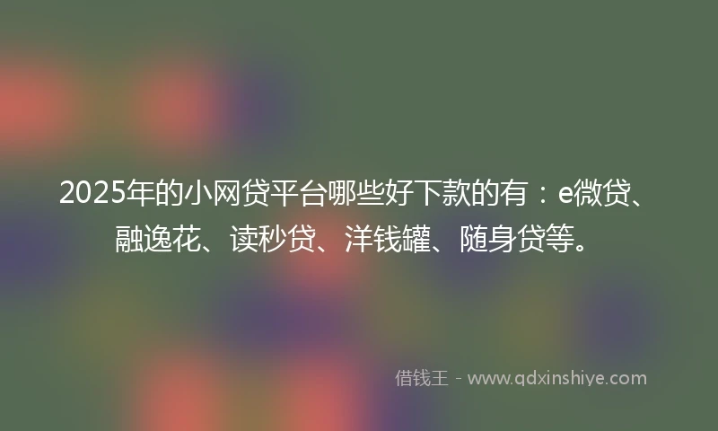 2025年的小网贷平台哪些好下款的有：e微贷、融逸花、读秒贷、洋钱罐、随身贷等。