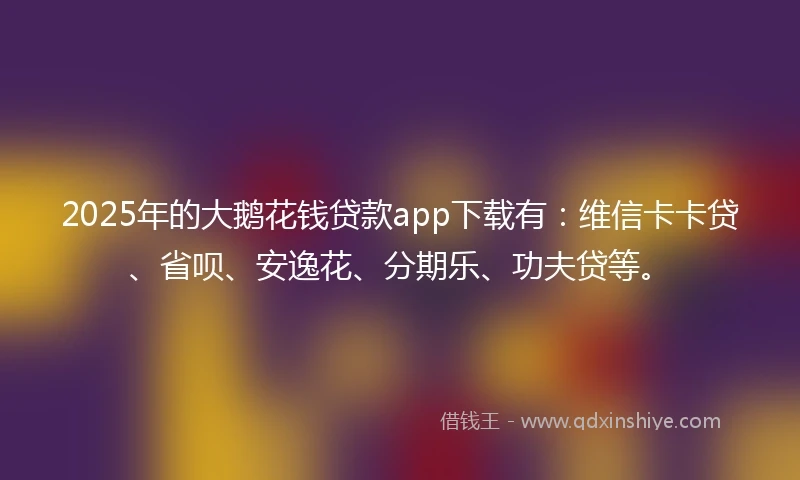 2025年的大鹅花钱贷款app下载有：维信卡卡贷、省呗、安逸花、分期乐、功夫贷等。