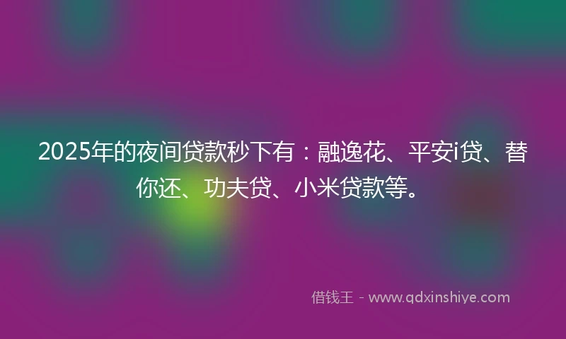 2025年的夜间贷款秒下有：融逸花、平安i贷、替你还、功夫贷、小米贷款等。
