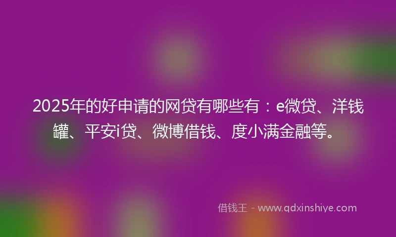 2025年的好申请的网贷有哪些有：e微贷、洋钱罐、平安i贷、微博借钱、度小满金融等。