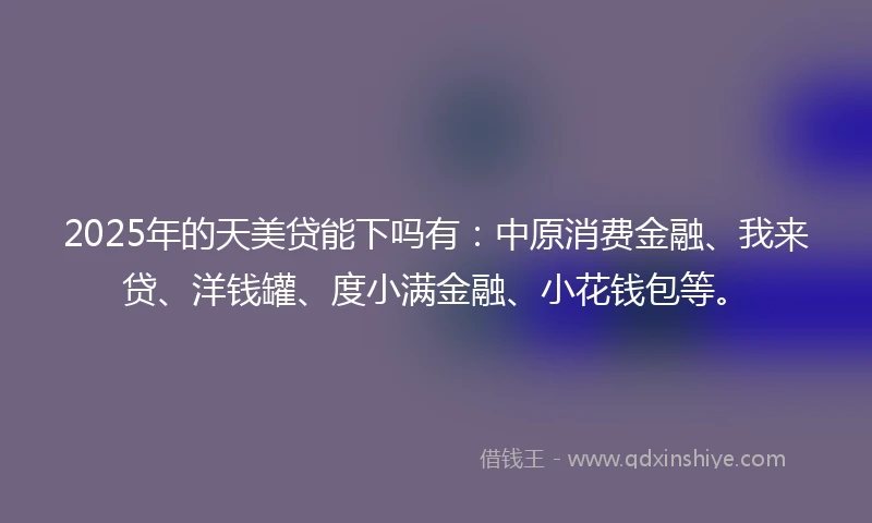 2025年的天美贷能下吗有：中原消费金融、我来贷、洋钱罐、度小满金融、小花钱包等。