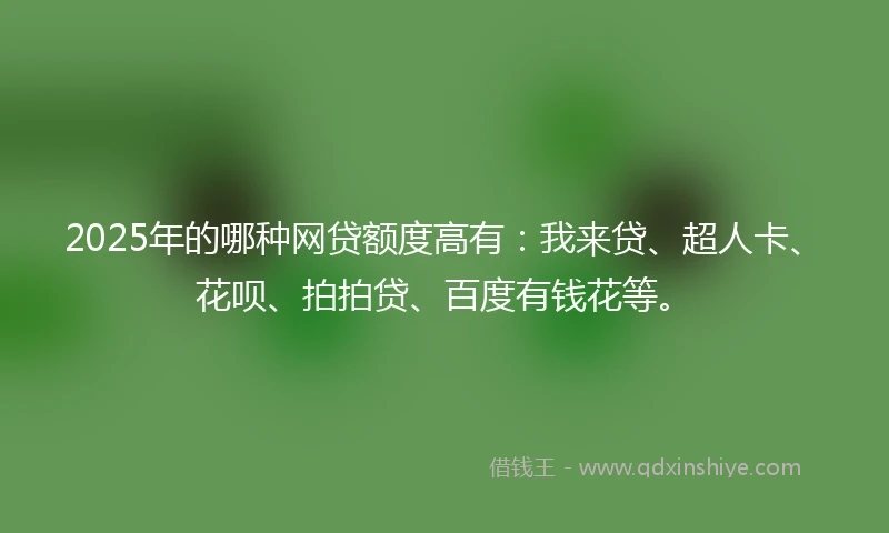 2025年的哪种网贷额度高有：我来贷、超人卡、花呗、拍拍贷、百度有钱花等。