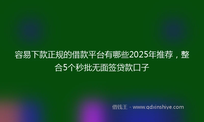 容易下款正规的借款平台有哪些2025年推荐，整合5个秒批无面签贷款口子