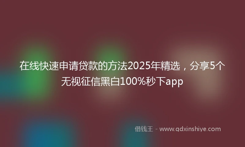 在线快速申请贷款的方法2025年精选，分享5个无视征信黑白100%秒下app