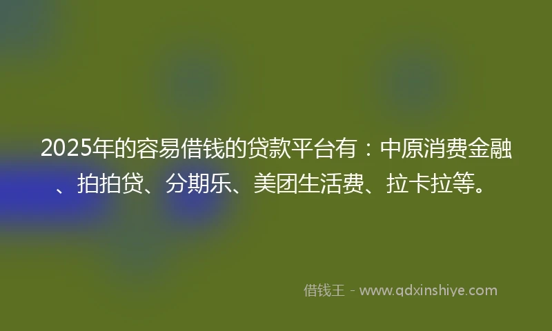 2025年的容易借钱的贷款平台有：中原消费金融、拍拍贷、分期乐、美团生活费、拉卡拉等。