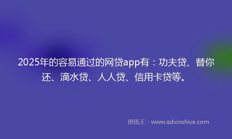 2025年的容易通过的网贷app有：功夫贷、替你还、滴水贷、人人贷、信用卡贷等。