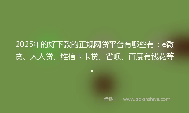 2025年的好下款的正规网贷平台有哪些有：e微贷、人人贷、维信卡卡贷、省呗、百度有钱花等。