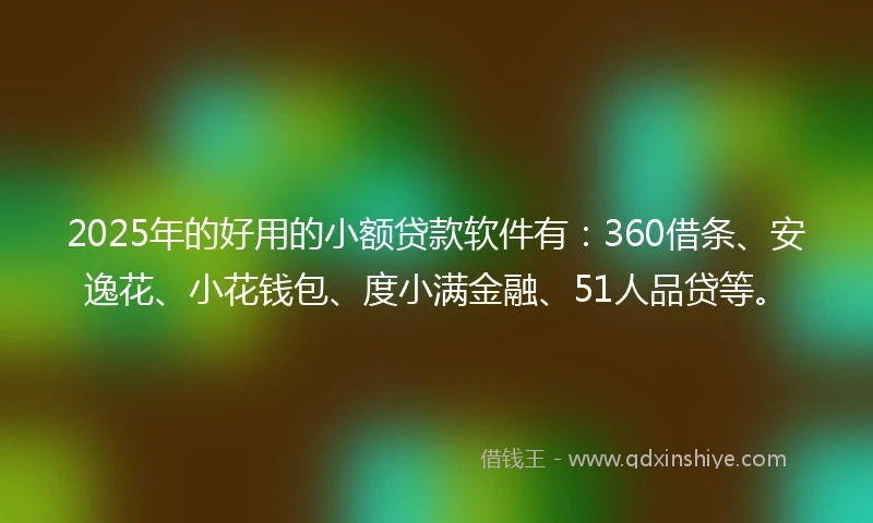 2025年的好用的小额贷款软件有：360借条、安逸花、小花钱包、度小满金融、51人品贷等。