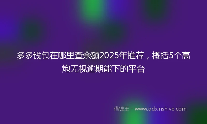 多多钱包在哪里查余额2025年推荐，概括5个高炮无视逾期能下的平台
