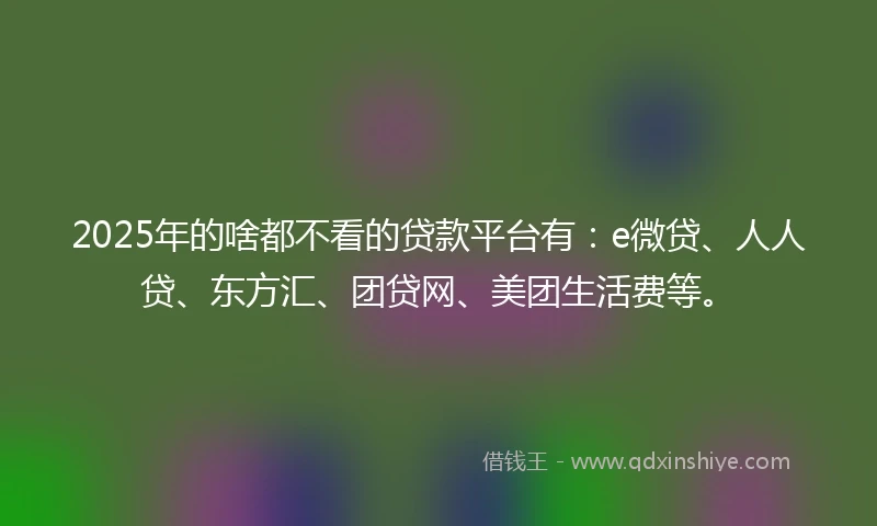 2025年的啥都不看的贷款平台有：e微贷、人人贷、东方汇、团贷网、美团生活费等。