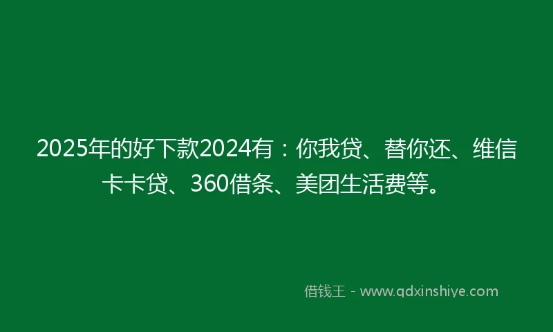 2025年的好下款2024有:你我贷、替你还、维信卡卡贷、360借条、美团生活费等。