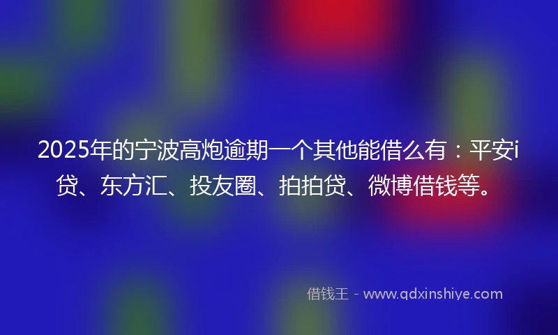 2025年的宁波高炮逾期一个其他能借么有：平安i贷、东方汇、投友圈、拍拍贷、微博借钱等。