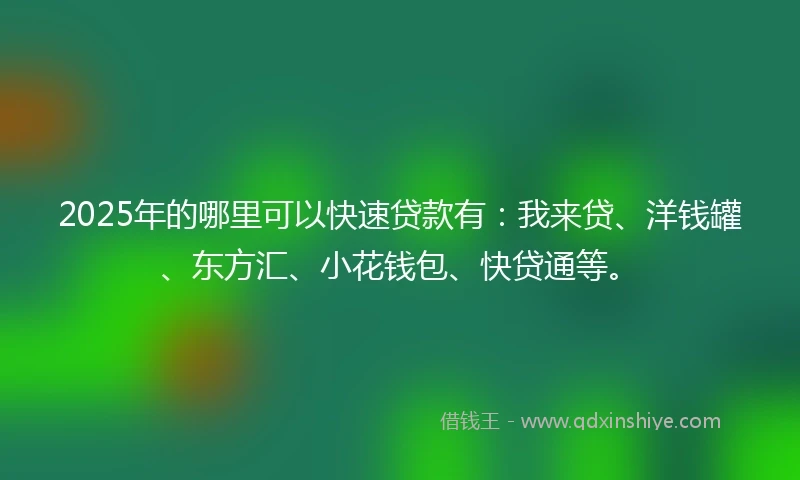 2025年的哪里可以快速贷款有：我来贷、洋钱罐、东方汇、小花钱包、快贷通等。