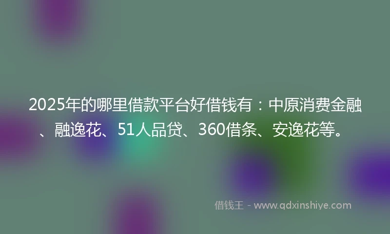2025年的哪里借款平台好借钱有：中原消费金融、融逸花、51人品贷、360借条、安逸花等。