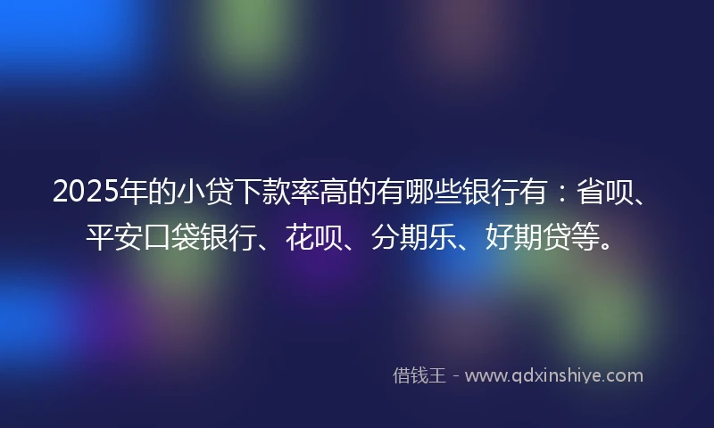 2025年的小贷下款率高的有哪些银行有：省呗、平安口袋银行、花呗、分期乐、好期贷等。