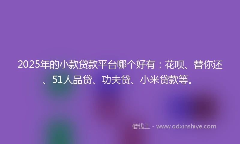 2025年的小款贷款平台哪个好有：花呗、替你还、51人品贷、功夫贷、小米贷款等。
