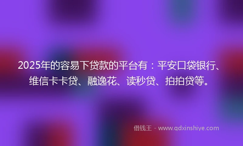 2025年的容易下贷款的平台有：平安口袋银行、维信卡卡贷、融逸花、读秒贷、拍拍贷等。