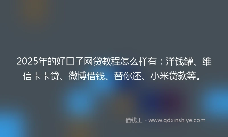 2025年的好口子网贷教程怎么样有：洋钱罐、维信卡卡贷、微博借钱、替你还、小米贷款等。