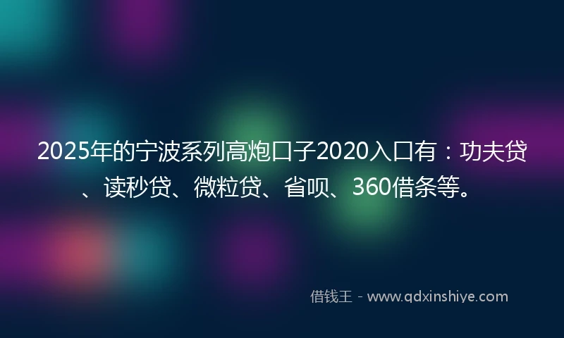 2025年的宁波系列高炮口子2020入口有：功夫贷、读秒贷、微粒贷、省呗、360借条等。