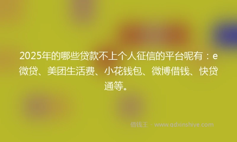2025年的哪些贷款不上个人征信的平台呢有：e微贷、美团生活费、小花钱包、微博借钱、快贷通等。