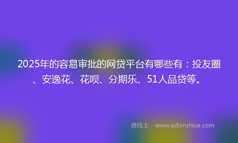2025年的容易审批的网贷平台有哪些有：投友圈、安逸花、花呗、分期乐、51人品贷等。