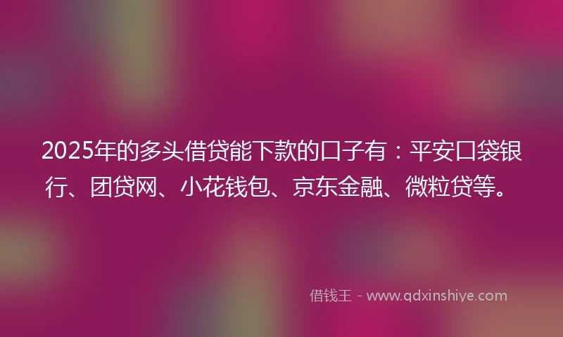 2025年的多头借贷能下款的口子有：平安口袋银行、团贷网、小花钱包、京东金融、微粒贷等。