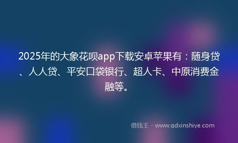 2025年的大象花呗app下载安卓苹果有：随身贷、人人贷、平安口袋银行、超人卡、中原消费金融等。