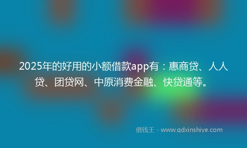 2025年的好用的小额借款app有：惠商贷、人人贷、团贷网、中原消费金融、快贷通等。