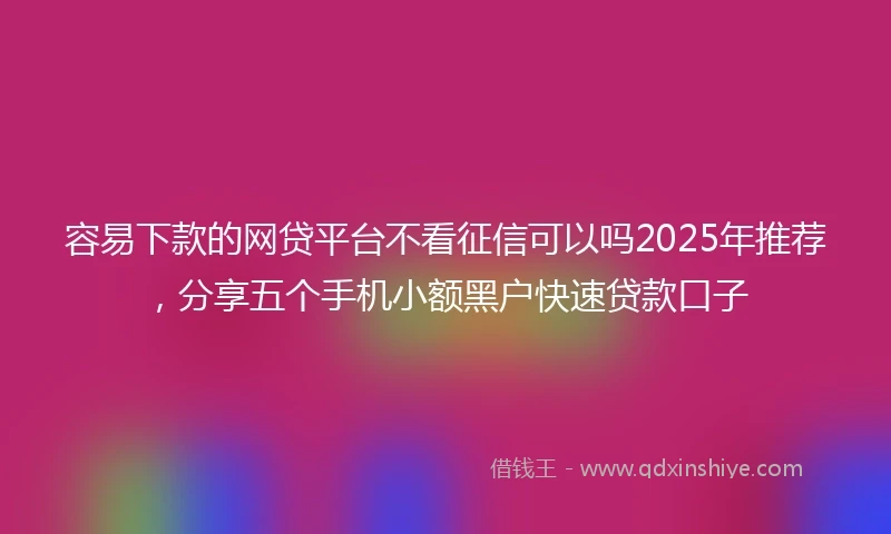 容易下款的网贷平台不看征信可以吗2025年推荐，分享五个手机小额黑户快速贷款口子
