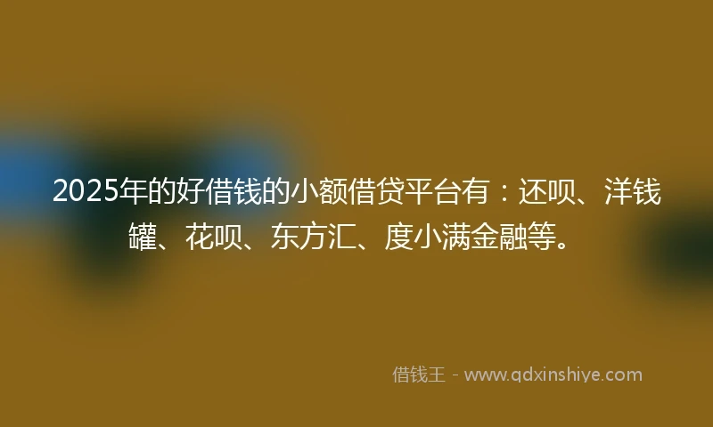 2025年的好借钱的小额借贷平台有:还呗、洋钱罐、花呗、东方汇、度小满金融等。