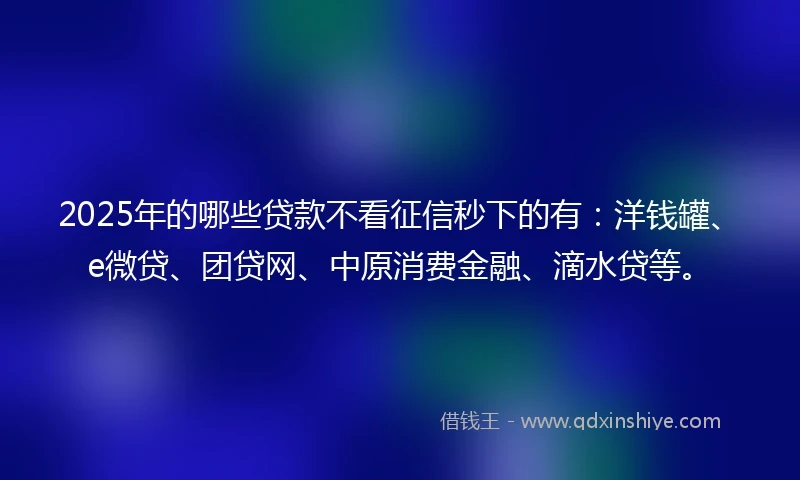 2025年的哪些贷款不看征信秒下的有：洋钱罐、e微贷、团贷网、中原消费金融、滴水贷等。