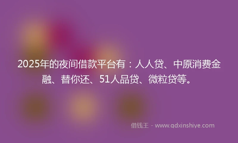 2025年的夜间借款平台有：人人贷、中原消费金融、替你还、51人品贷、微粒贷等。