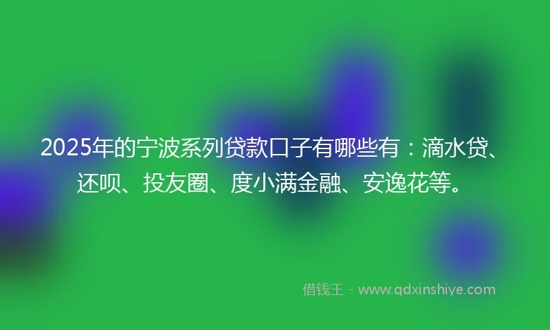 2025年的宁波系列贷款口子有哪些有：滴水贷、还呗、投友圈、度小满金融、安逸花等。