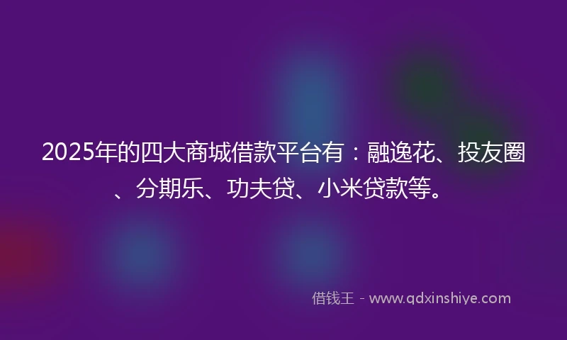 2025年的四大商城借款平台有：融逸花、投友圈、分期乐、功夫贷、小米贷款等。