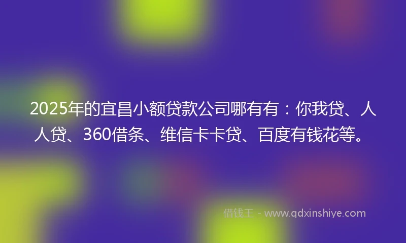2025年的宜昌小额贷款公司哪有有：你我贷、人人贷、360借条、维信卡卡贷、百度有钱花等。