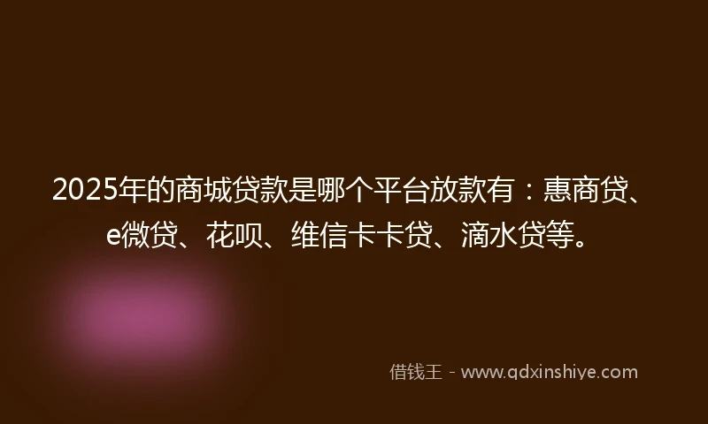 2025年的商城贷款是哪个平台放款有：惠商贷、e微贷、花呗、维信卡卡贷、滴水贷等。