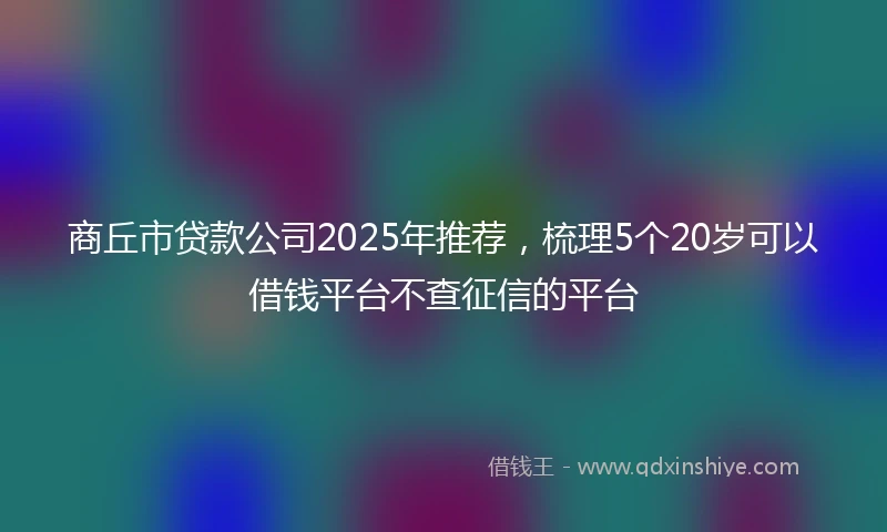 商丘市贷款公司2025年推荐，梳理5个20岁可以借钱平台不查征信的平台