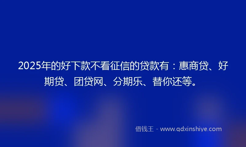 2025年的好下款不看征信的贷款有：惠商贷、好期贷、团贷网、分期乐、替你还等。