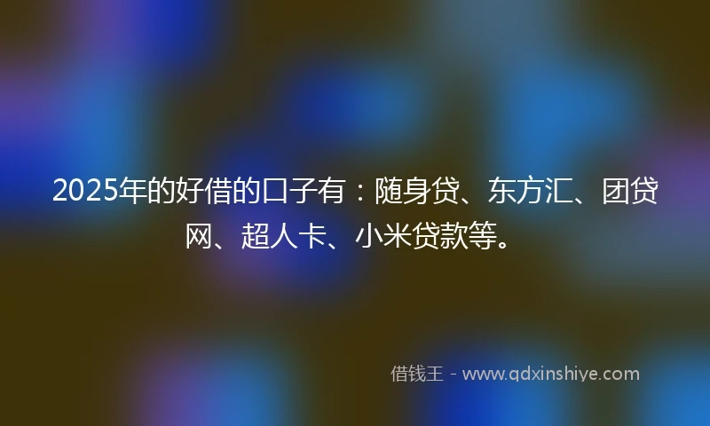 2025年的好借的口子有：随身贷、东方汇、团贷网、超人卡、小米贷款等。