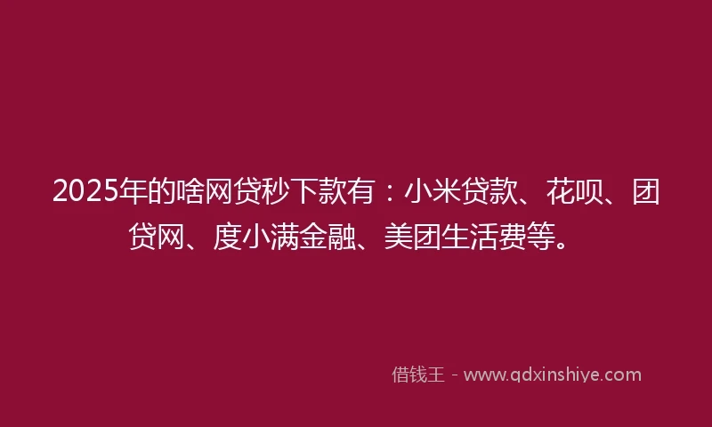 2025年的啥网贷秒下款有：小米贷款、花呗、团贷网、度小满金融、美团生活费等。