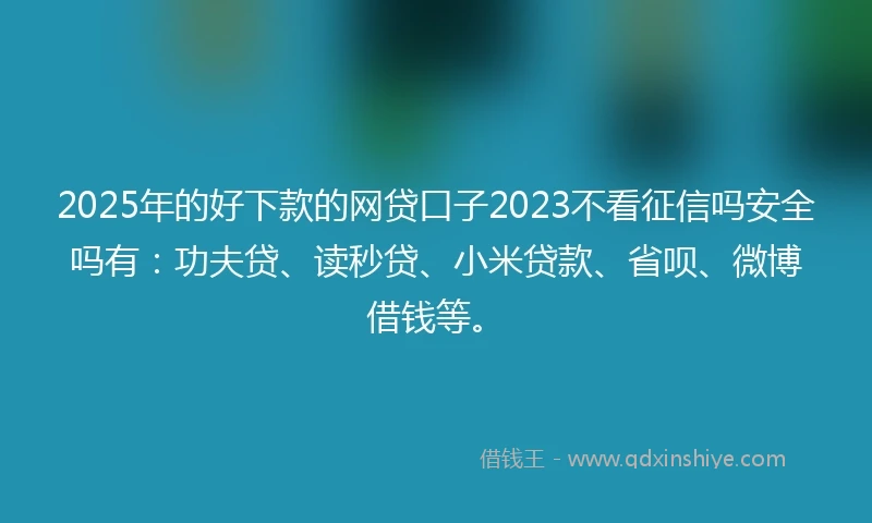 2025年的好下款的网贷口子2023不看征信吗安全吗有：功夫贷、读秒贷、小米贷款、省呗、微博借钱等。