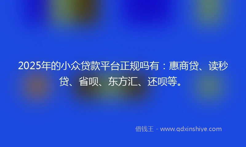 2025年的小众贷款平台正规吗有：惠商贷、读秒贷、省呗、东方汇、还呗等。