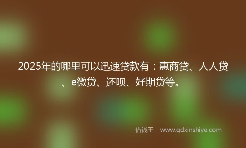 2025年的哪里可以迅速贷款有：惠商贷、人人贷、e微贷、还呗、好期贷等。