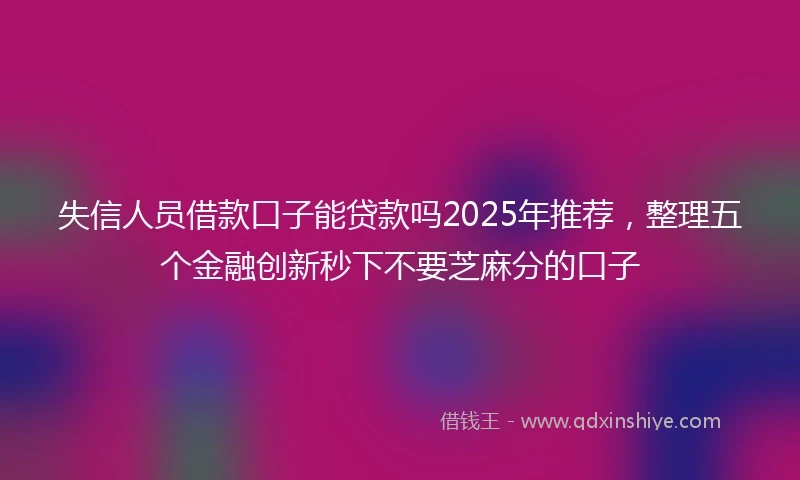 失信人员借款口子能贷款吗2025年推荐，整理五个金融创新秒下不要芝麻分的口子