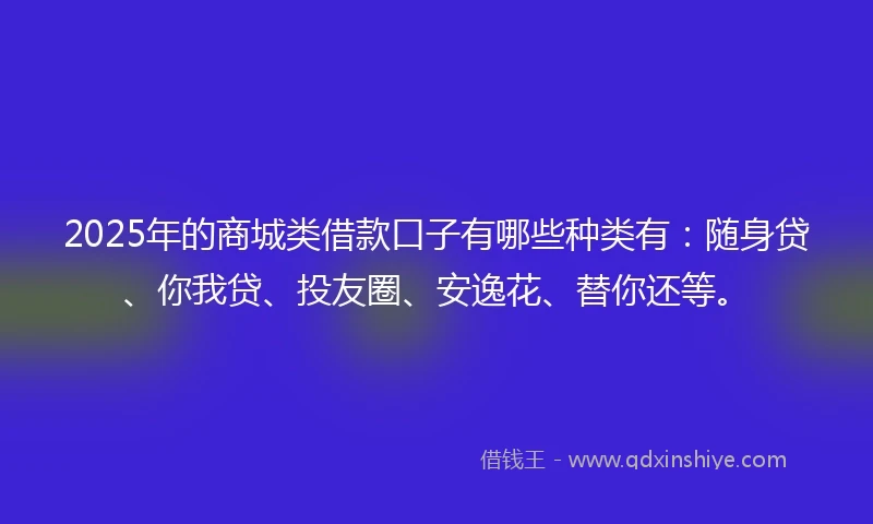 2025年的商城类借款口子有哪些种类有：随身贷、你我贷、投友圈、安逸花、替你还等。