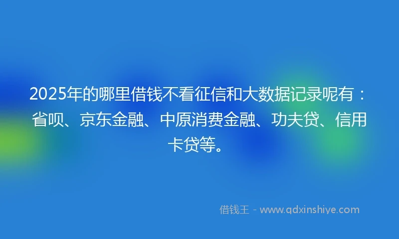 2025年的哪里借钱不看征信和大数据记录呢有：省呗、京东金融、中原消费金融、功夫贷、信用卡贷等。