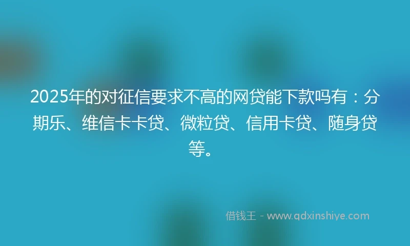 2025年的对征信要求不高的网贷能下款吗有：分期乐、维信卡卡贷、微粒贷、信用卡贷、随身贷等。