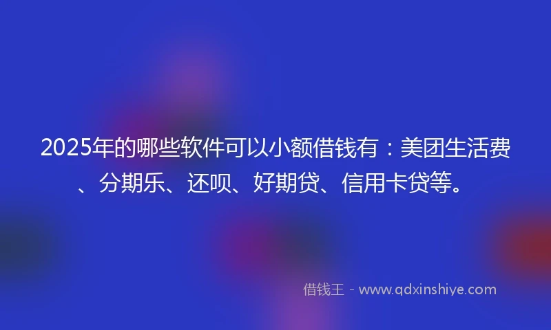 2025年的哪些软件可以小额借钱有：美团生活费、分期乐、还呗、好期贷、信用卡贷等。