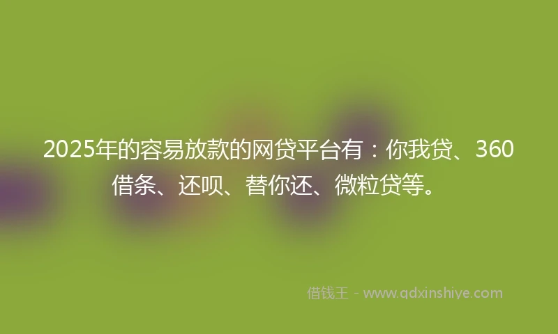 2025年的容易放款的网贷平台有：你我贷、360借条、还呗、替你还、微粒贷等。
